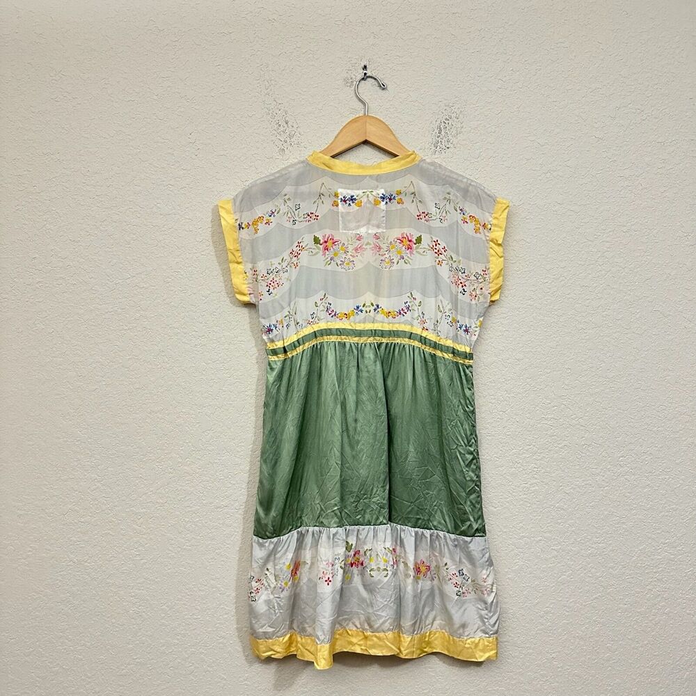 JOHNNY WAS Washable Silk Floral Print Embroidered Babydoll Mini Dress Multi - Picture 7 of 10